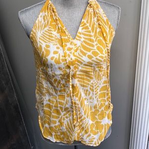 Flowy V Halter Top - Mustard/White Floral Print